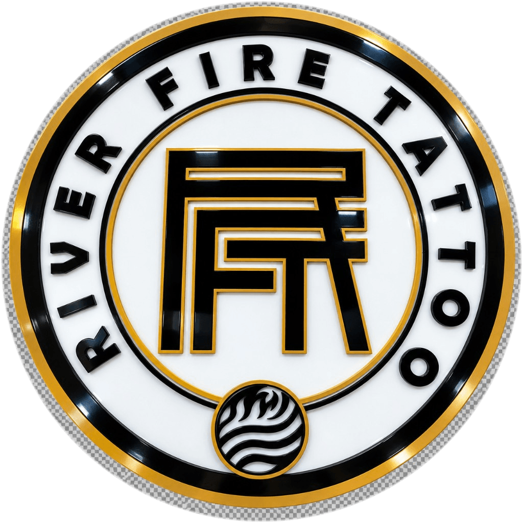 River Fire Tattoo acrylic circular sign, front view
